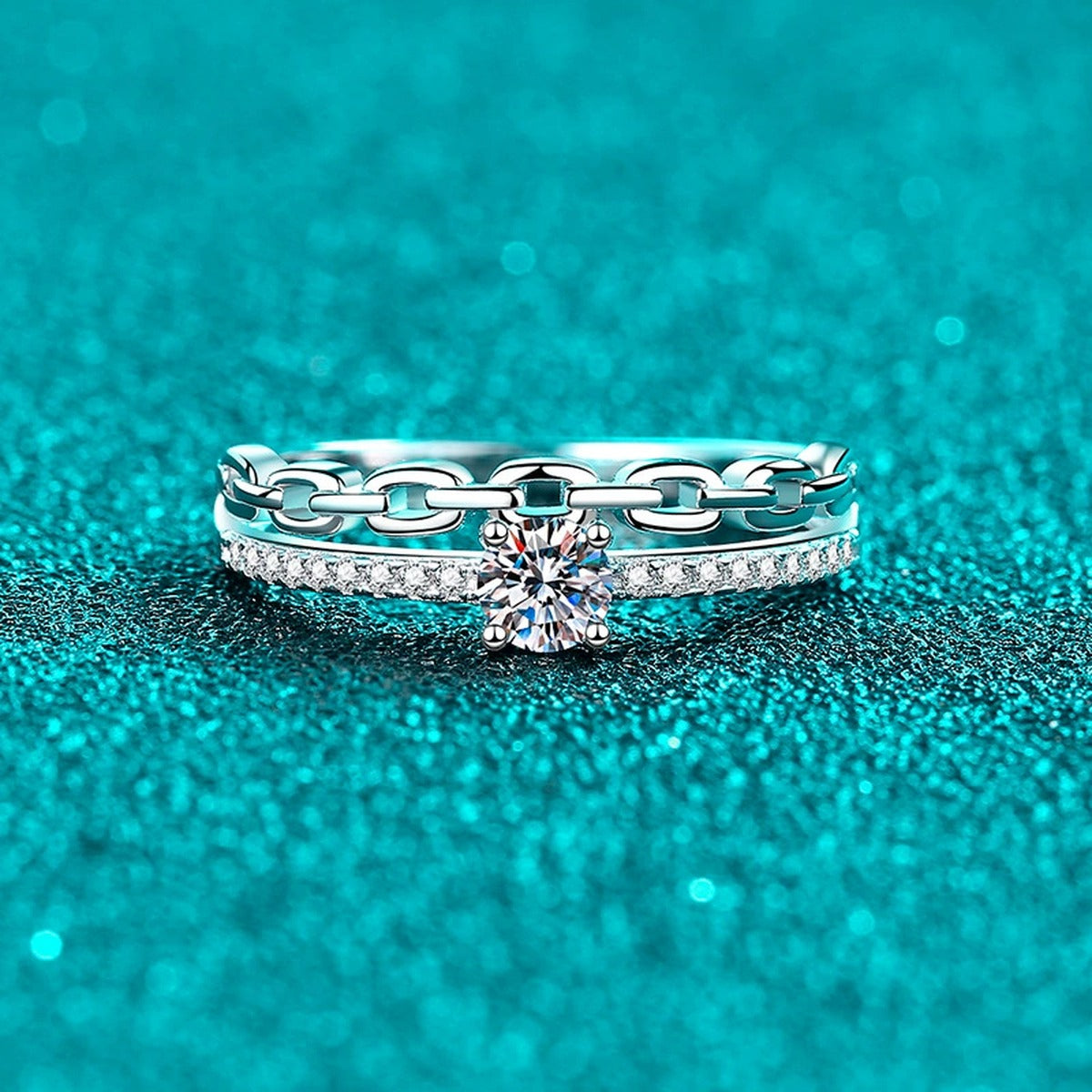Round Moissanite Statement Ring product view showing moissanite setting and metal finish
