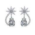 Pear Cut Moissanite Stud Drop Earrings with CZ in Rhodium-Plated S925 sterling silver white background product photo showing the pair, stone shape, and stud earrings silhouette