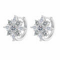 Floral Moissanite Hoop Earrings with CZ in Rhodium-Plated S925 sterling silver white background product photo showing the pair, stone shape, and hoop earrings silhouette