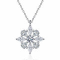 Starburst Mixed-Cut Moissanite Pendant Necklace in Rhodium-Plated S925 sterling silver white background product photo showing starburst pendant with round, marquise, and pear cut moissanite stones