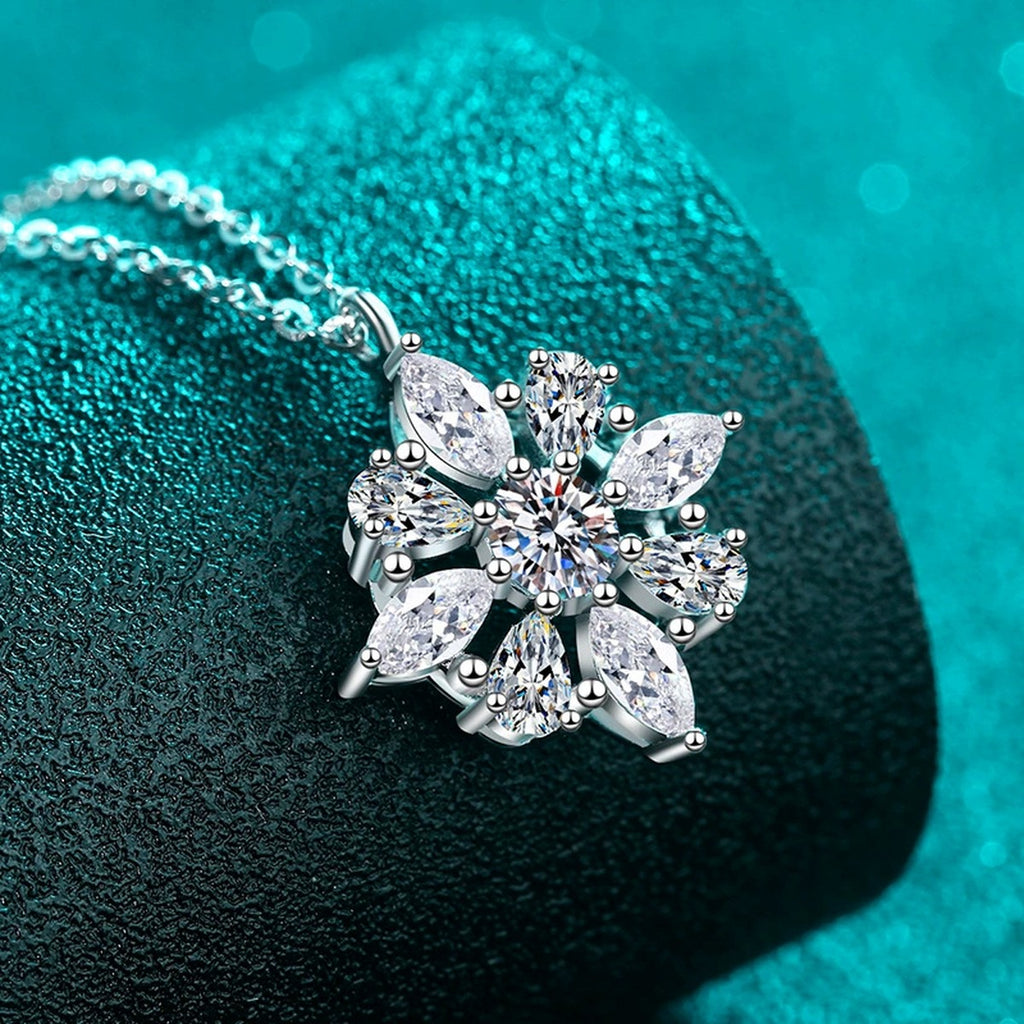 Starburst Mixed-Cut Moissanite Pendant Necklace in Rhodium-Plated S925 sterling silver close-up product scene showing pendant setting