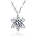 Sunflower Heart and Round Moissanite Pendant Necklace in Rhodium-Plated S925 sterling silver white background product photo showing sunflower pendant combining heart cut and round moissanite stones
