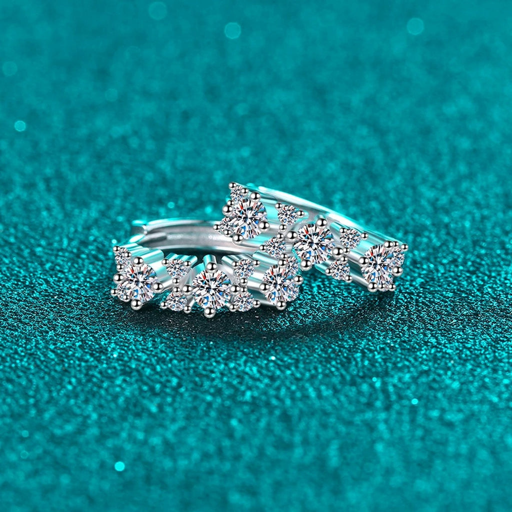 Cluster Moissanite Hoop Earrings in Rhodium-Plated S925 sterling silver product scene view showing angled setting detail