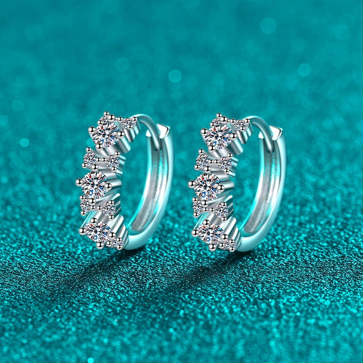 Cluster Moissanite Hoop Earrings in Rhodium-Plated S925 sterling silver product scene view showing side profile