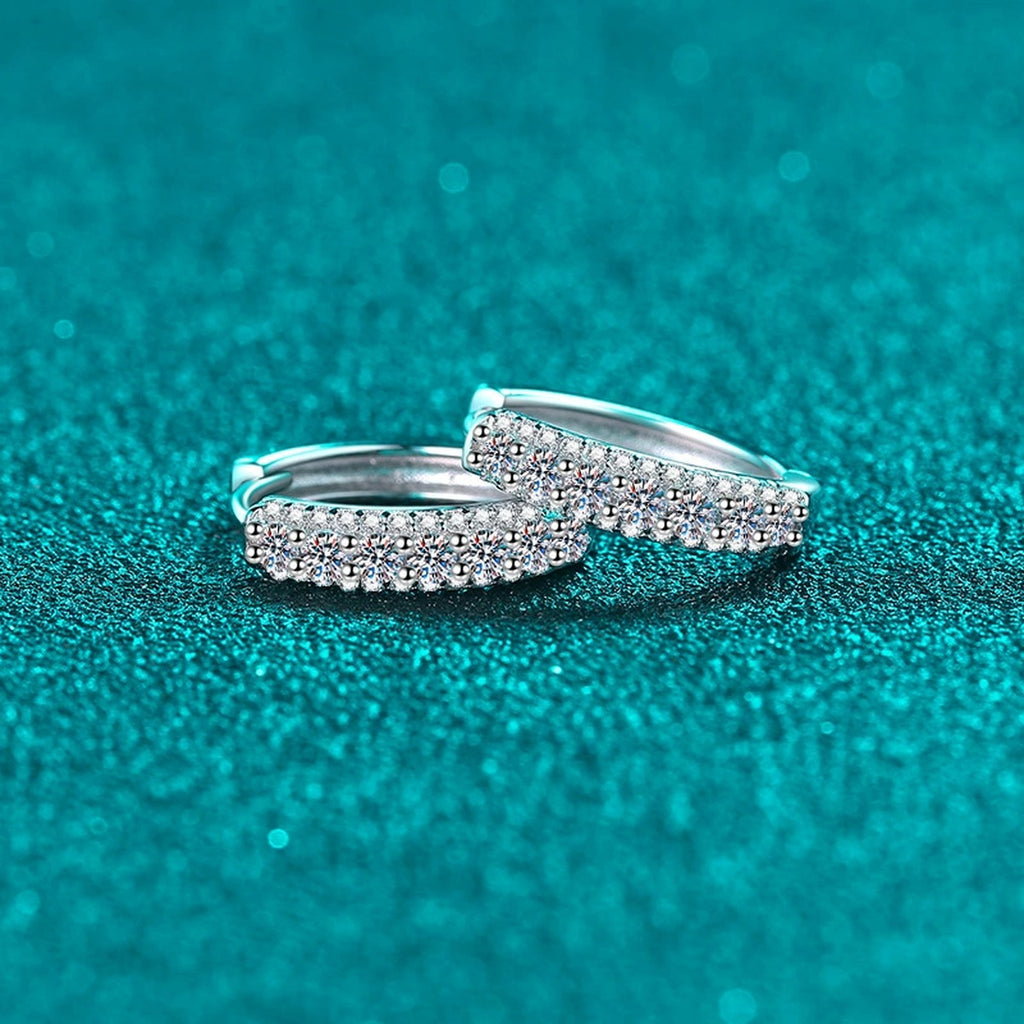 Pave Moissanite Hoop Earrings in Rhodium-Plated S925 sterling silver product scene view showing front sparkle