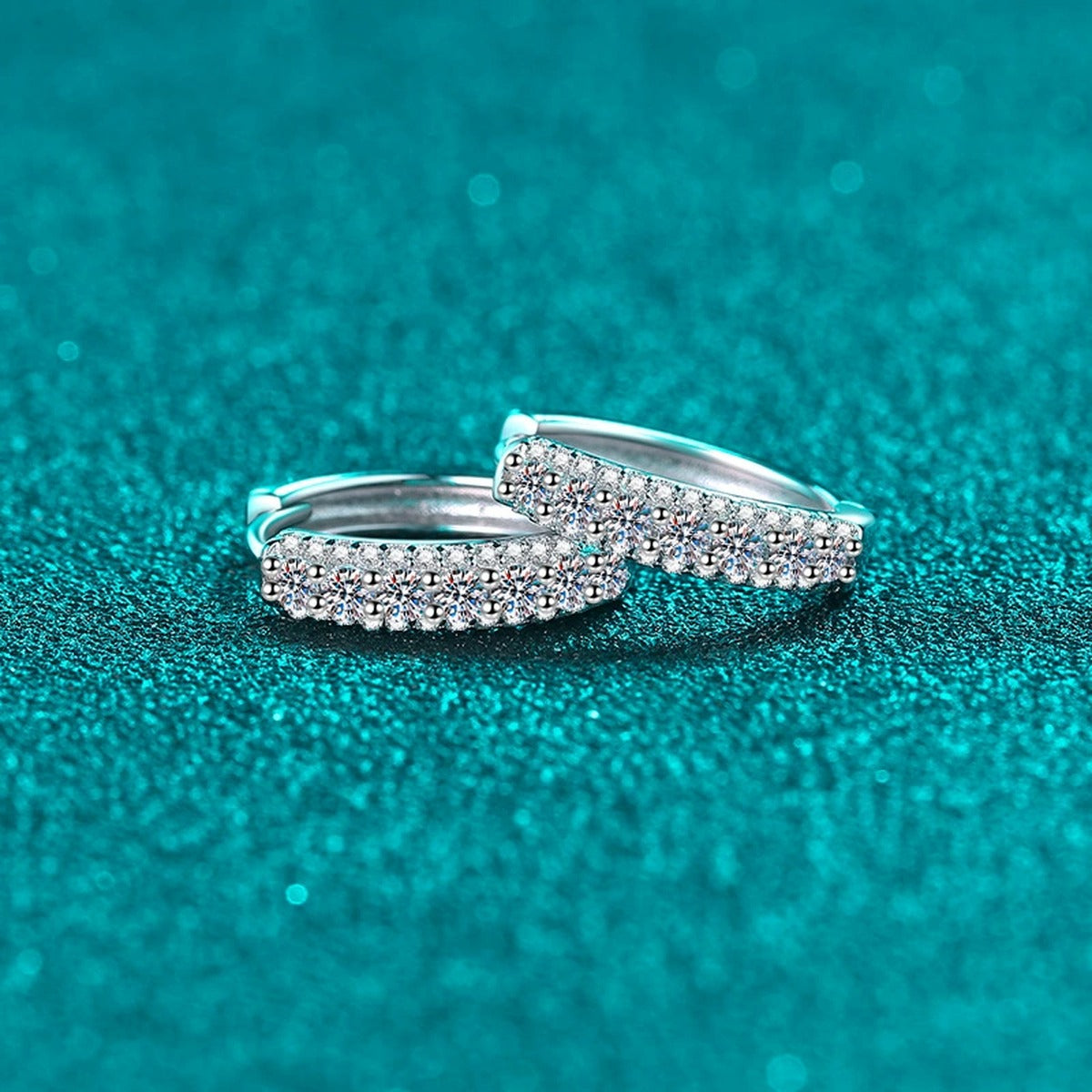 Pave Moissanite Hoop Earrings in Rhodium-Plated S925 sterling silver product scene view showing front sparkle