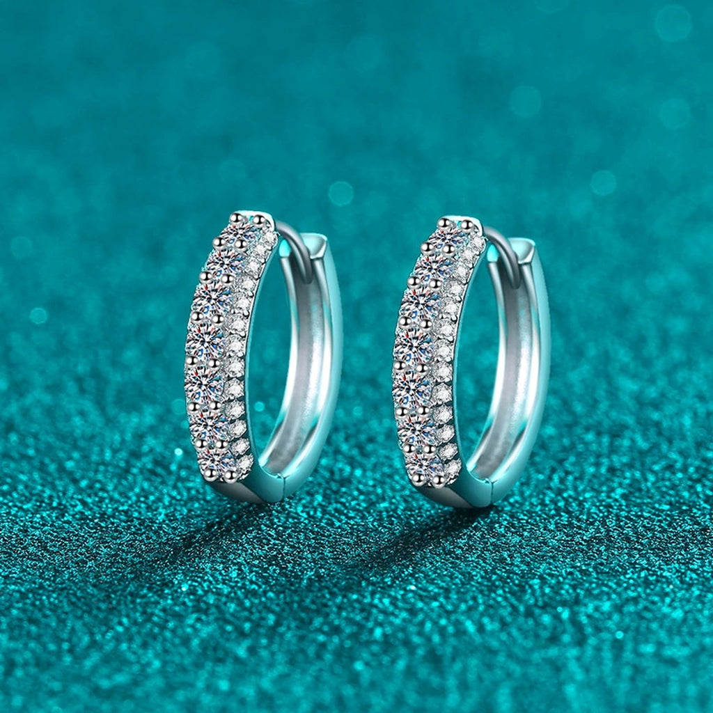 Pave Moissanite Hoop Earrings in Rhodium-Plated S925 sterling silver product scene view showing side profile