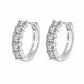 Princess Cut Moissanite Hoop Earrings in Rhodium-Plated S925 sterling silver white background product photo showing the pair, stone shape, and hoop earrings silhouette