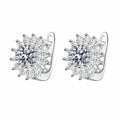 Floral Moissanite Hoop Earrings with CZ in Rhodium-Plated S925 sterling silver white background product photo showing the pair, stone shape, and hoop earrings silhouette
