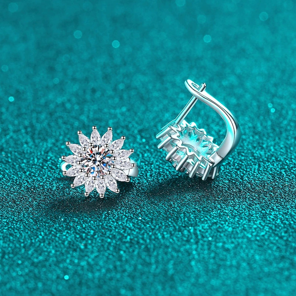 Floral Moissanite Hoop Earrings with CZ in Rhodium-Plated S925 sterling silver product scene view showing side profile