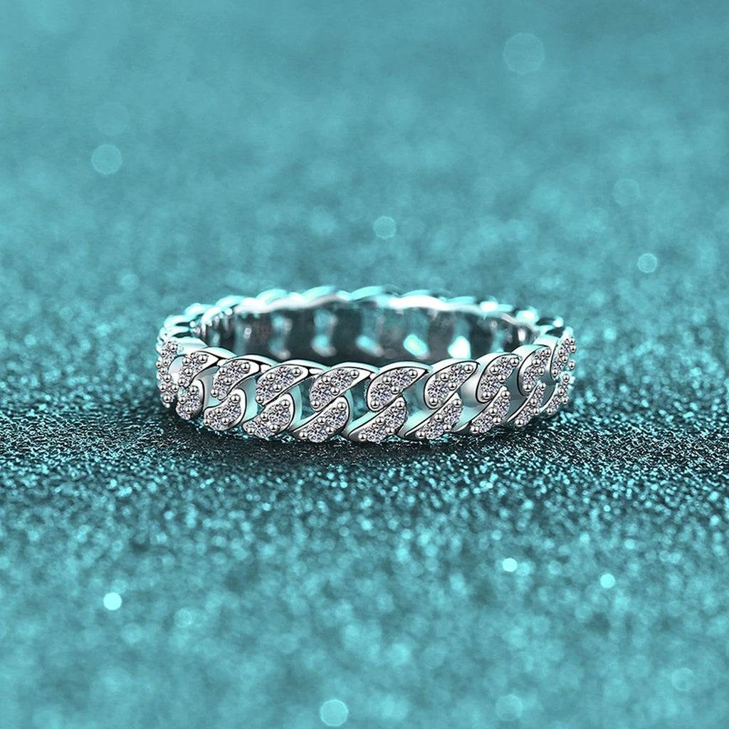 Round Moissanite Stackable Ring worn on hand to show scale, band width, and ring profile