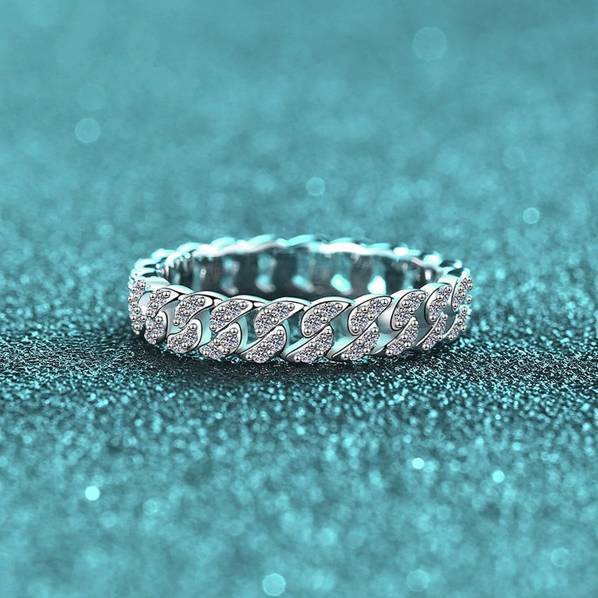 Round Moissanite Stackable Ring worn on hand to show scale, band width, and ring profile