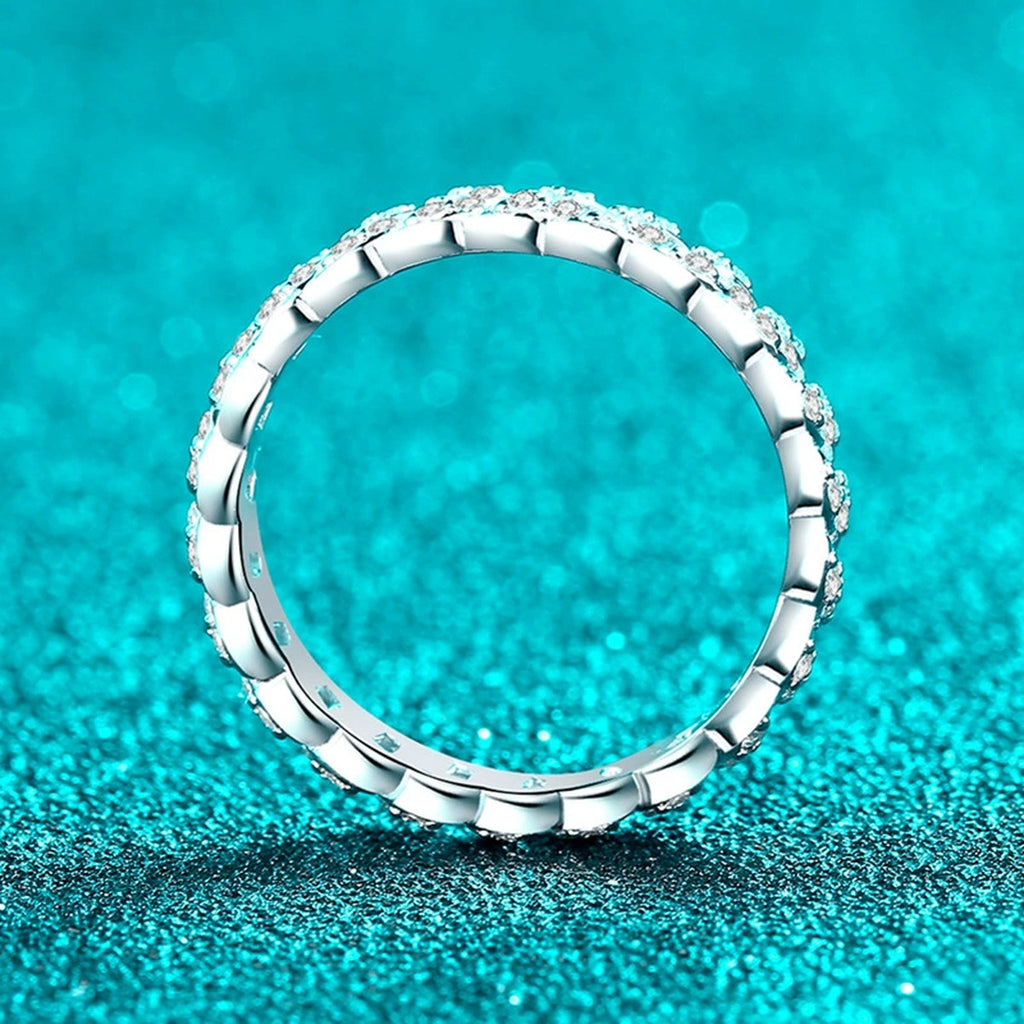 Round Moissanite Stackable Ring product view showing moissanite setting and metal finish