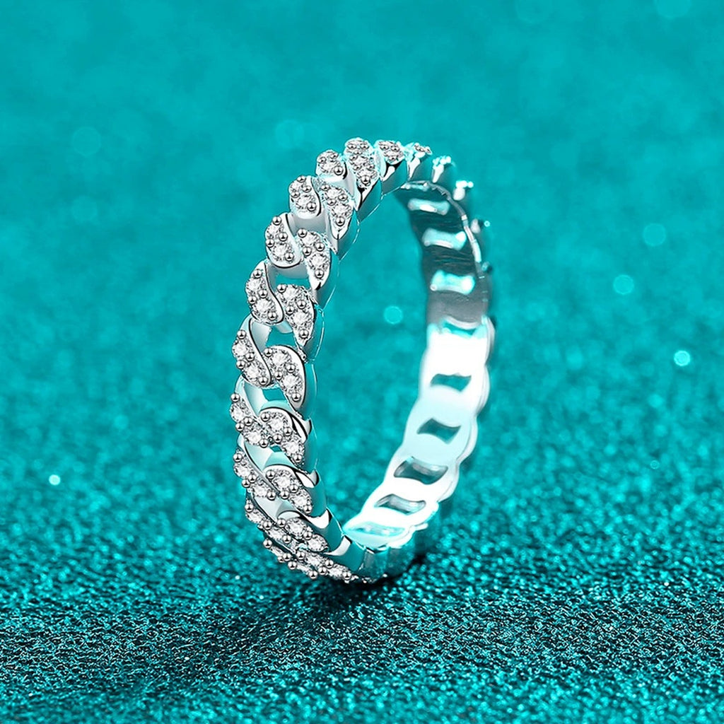 Round Moissanite Stackable Ring product view showing moissanite setting and metal finish