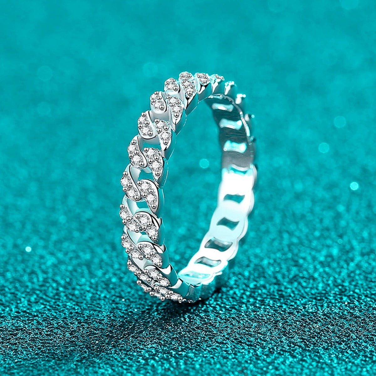 Round Moissanite Stackable Ring product view showing moissanite setting and metal finish