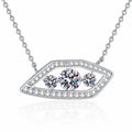 Geometric Eye Moissanite Pendant Necklace with CZ in Rhodium-Plated S925 sterling silver white background product photo showing geometric eye pendant with round moissanite stones and CZ outline