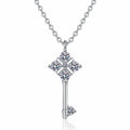 Star Key Moissanite Pendant Necklace in Rhodium-Plated S925 sterling silver white background product photo showing key pendant with star-shaped moissanite detail and round accents