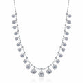 Bead Charm Moissanite Necklace in Rhodium-Plated S925 sterling silver white background product photo showing beaded charm necklace with graduated round moissanite stations