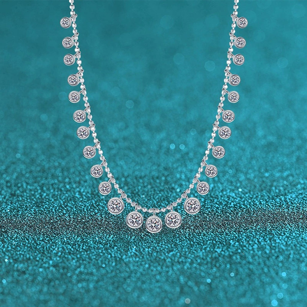 Bead Charm Moissanite Necklace in Rhodium-Plated S925 sterling silver close-up product scene showing pendant setting