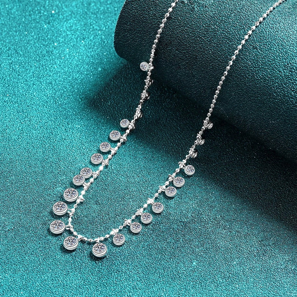 Bead Charm Moissanite Necklace in Rhodium-Plated S925 sterling silver angled product detail view