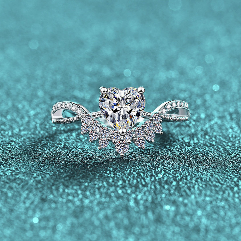 Heart Cut Moissanite Ring with CZ product view showing moissanite setting and metal finish