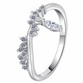 Marquise and Round Moissanite Band Ring in rhodium-plated S925 sterling silver on clean white background