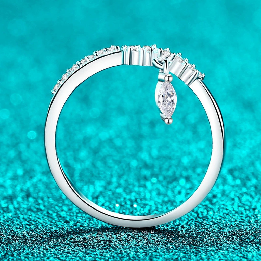 Marquise and Round Moissanite Band Ring product view showing moissanite setting and metal finish