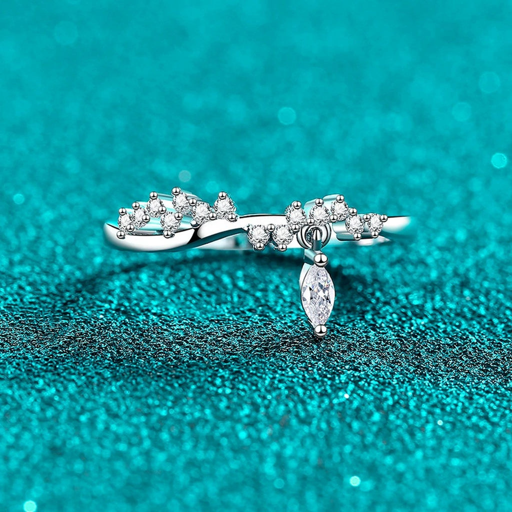 Marquise and Round Moissanite Band Ring product view showing moissanite setting and metal finish