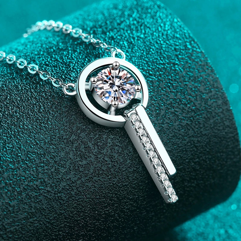 Open Wind Chime Moissanite Pendant Necklace with CZ in Rhodium-Plated S925 sterling silver close-up product scene showing pendant setting