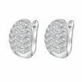 Wave Pave Moissanite Huggie Hoop Earrings in Rhodium-Plated S925 sterling silver white background product photo showing the pair, stone shape, and huggie hoop earrings silhouette