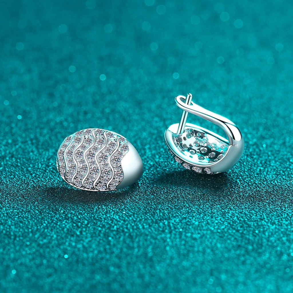 Wave Pave Moissanite Huggie Hoop Earrings in Rhodium-Plated S925 sterling silver product scene view showing side profile