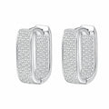 Rectangle Pave Moissanite Hoop Earrings in Rhodium-Plated S925 sterling silver white background product photo showing the pair, stone shape, and hoop earrings silhouette