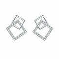 Geometric Moissanite Stud Drop Earrings in Rhodium-Plated S925 sterling silver white background product photo showing the pair, stone shape, and stud earrings silhouette