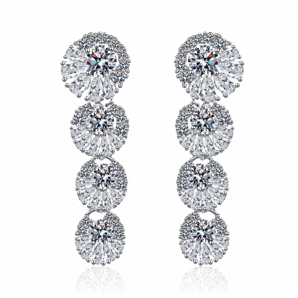 Mixed Cut Moissanite Stud Drop Earrings in Rhodium-Plated S925 sterling silver white background product photo showing the pair, stone shape, and stud earrings silhouette