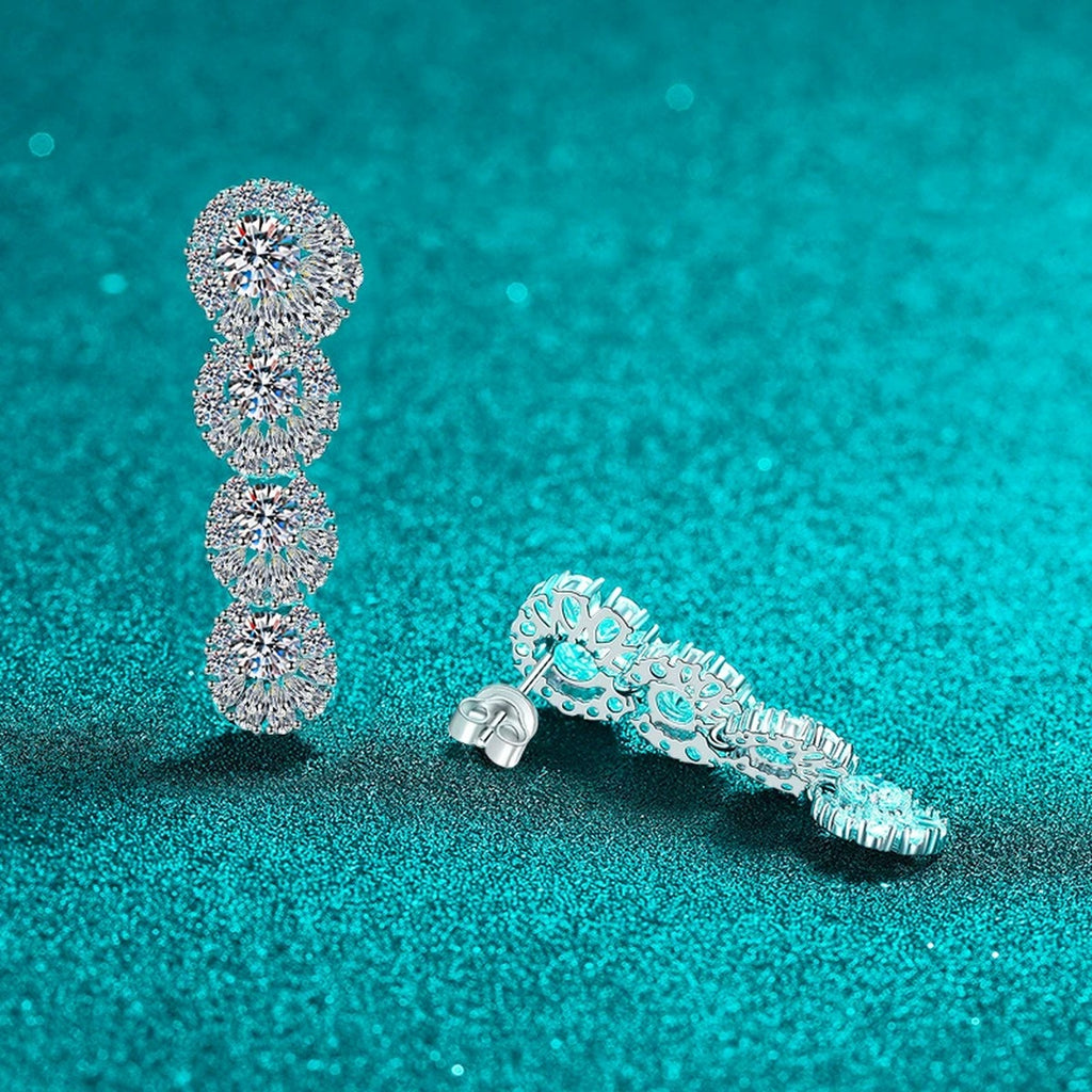 Mixed Cut Moissanite Stud Drop Earrings in Rhodium-Plated S925 sterling silver product scene view showing front sparkle
