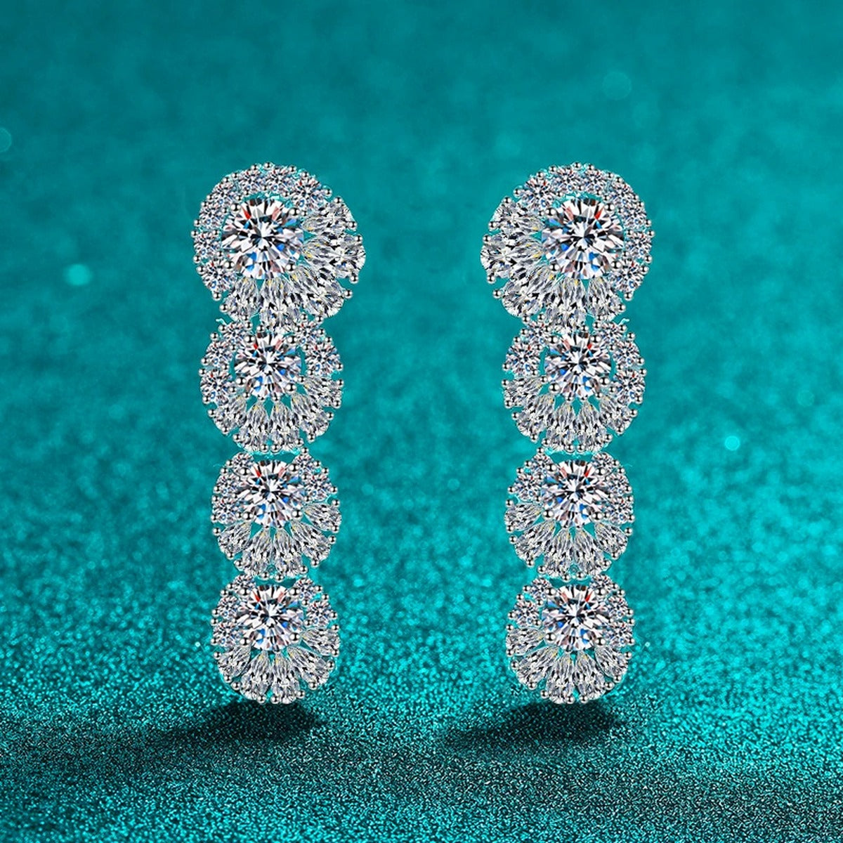 Mixed Cut Moissanite Stud Drop Earrings in Rhodium-Plated S925 sterling silver product scene view showing side profile
