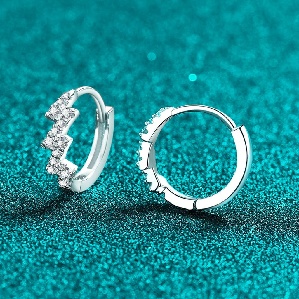 Wave Moissanite Huggie Hoop Earrings in Rhodium-Plated S925 sterling silver product scene view showing angled setting detail