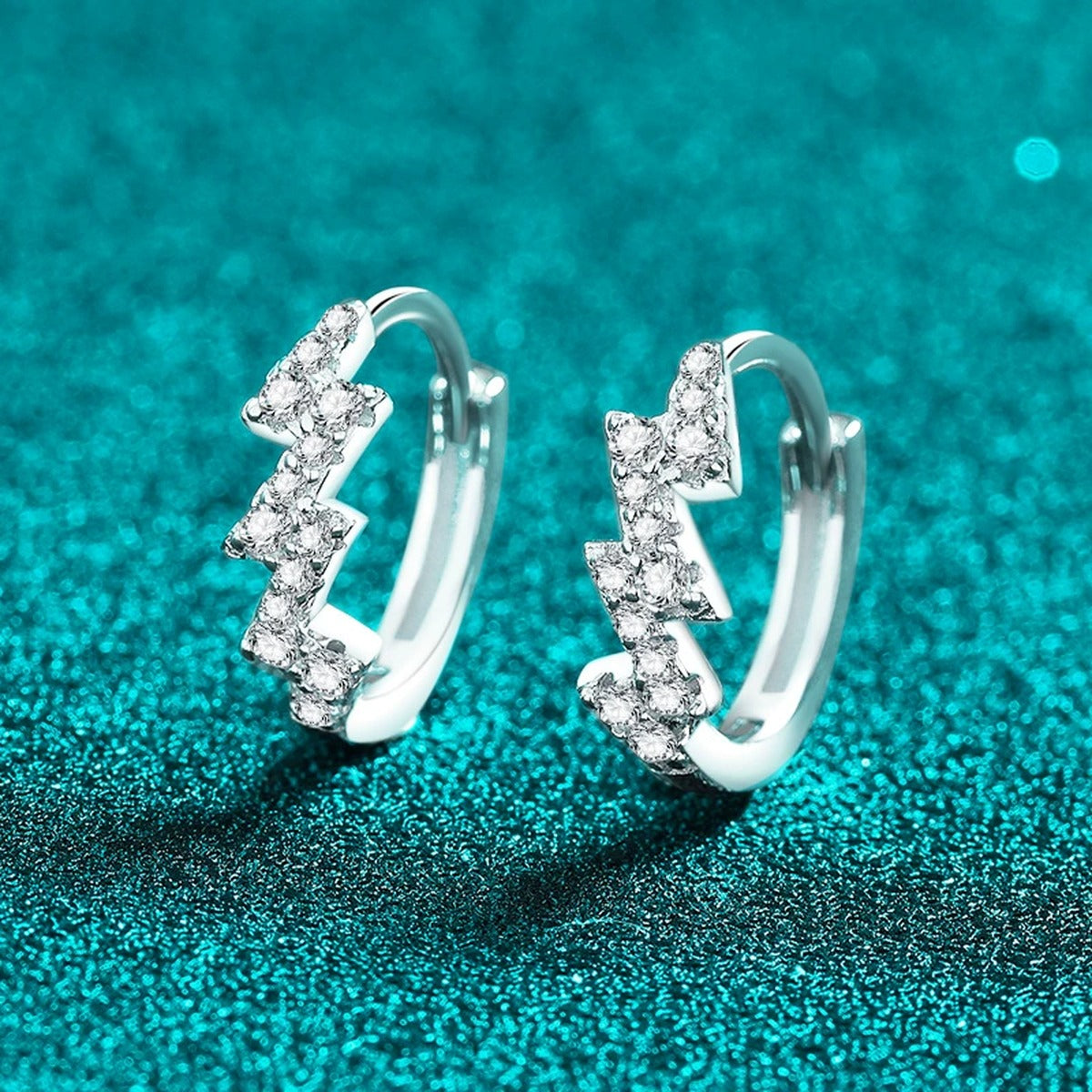 Wave Moissanite Huggie Hoop Earrings in Rhodium-Plated S925 sterling silver product scene view showing side profile