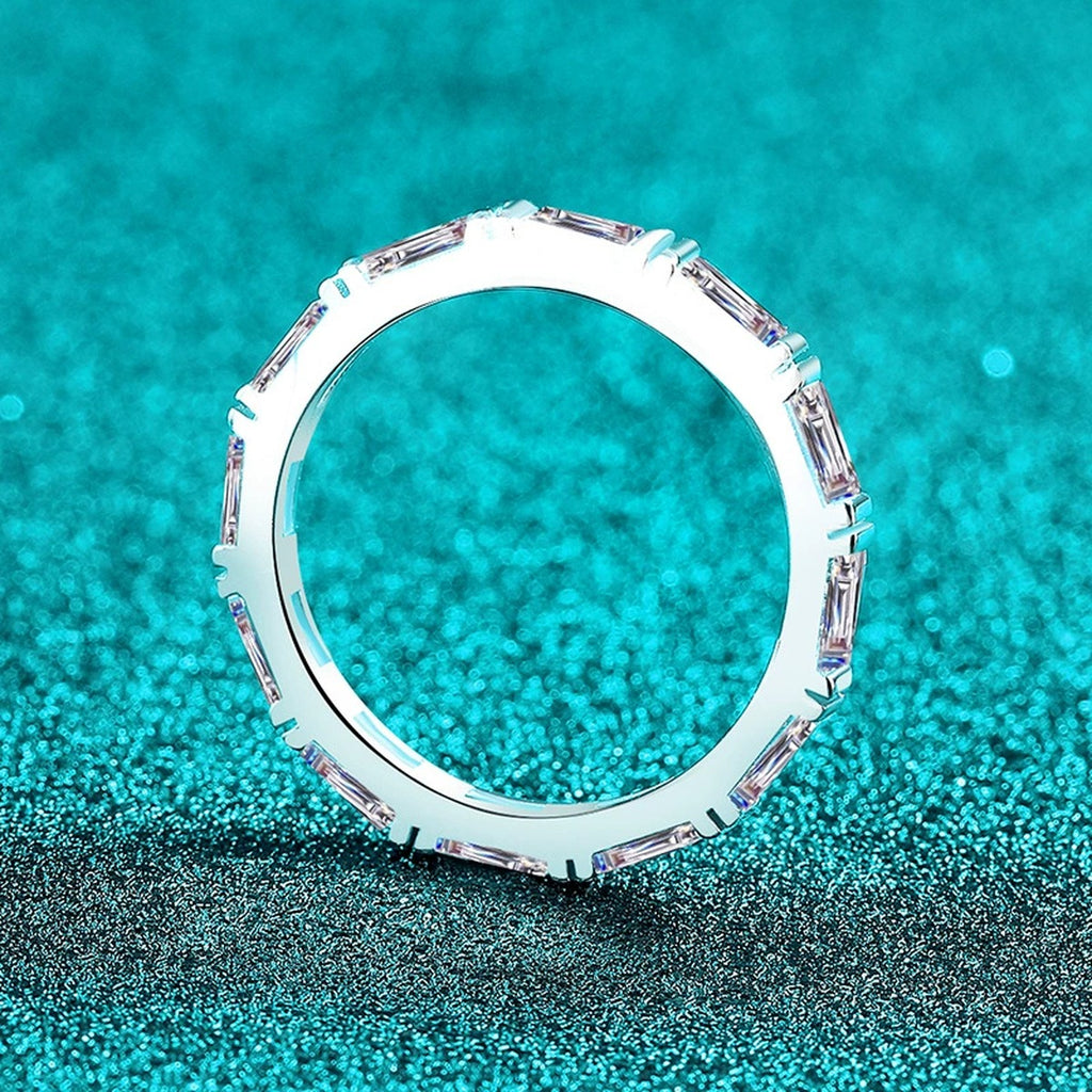 Emerald Cut Moissanite Band Ring product view showing moissanite setting and metal finish