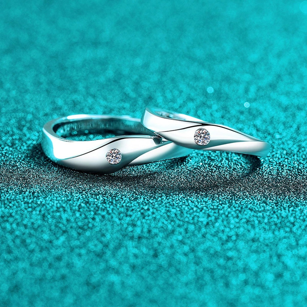 Moissanite Couples Wedding Band Set product view showing moissanite setting and metal finish