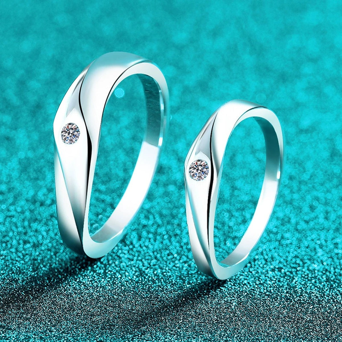 Moissanite Couples Wedding Band Set product view showing moissanite setting and metal finish