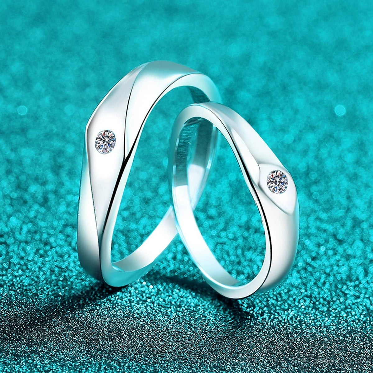 Moissanite Couples Wedding Band Set product view showing moissanite setting and metal finish
