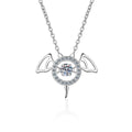 Devil Wing Moissanite Pendant Necklace with CZ in Rhodium-Plated S925 sterling silver on white background showing pendant shape and round moissanite