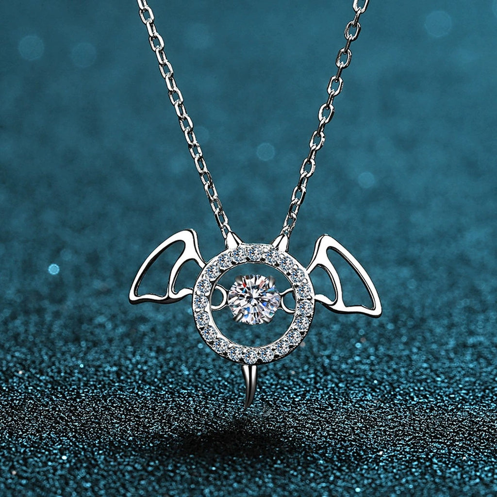 Devil Wing Moissanite Pendant Necklace with CZ in Rhodium-Plated S925 sterling silver product scene view showing pendant detail