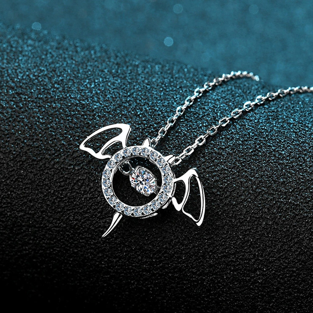 Devil Wing Moissanite Pendant Necklace with CZ in Rhodium-Plated S925 sterling silver product scene view showing angled sparkle