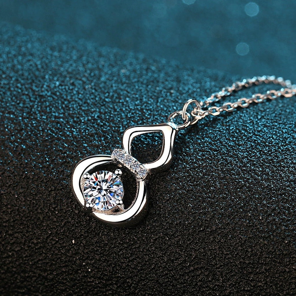 Gourd Moissanite Pendant Necklace with CZ in Rhodium-Plated S925 sterling silver product scene view showing pendant detail
