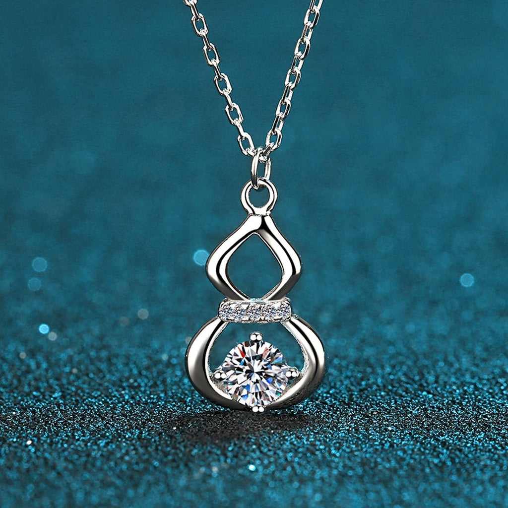 Gourd Moissanite Pendant Necklace with CZ in Rhodium-Plated S925 sterling silver product scene view showing angled sparkle