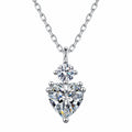 Bow Heart and Round Moissanite Pendant Necklace in Rhodium-Plated S925 sterling silver white background product photo showing bow pendant with heart and round moissanite stones