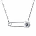Bar Pin Round Moissanite Necklace in Rhodium-Plated S925 sterling silver white background product photo showing horizontal bar pin necklace with a round moissanite accent