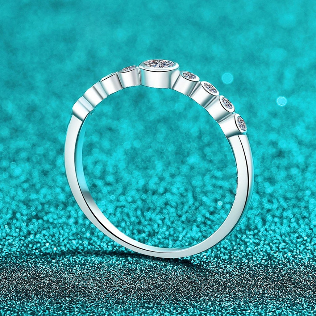 Round Moissanite Stackable Band Ring product view showing moissanite setting and metal finish